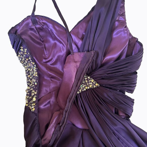 Vintage Babydoll Purple Dress XS/S Asymmetrical Ruched Bodice 90s Y2K Whimsigoth - Picture 8 of 12